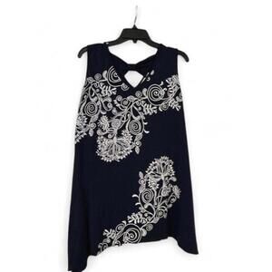 Avenue Tank Top Women's Sz 10/12‎ Blue Floral Artsy Coastal Cruise Beach